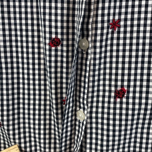 Mountain Lake gingham button down/up M ladybug & flower embroidery 3/4 sleeve - Picture 8 of 10